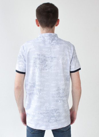 Поло чоловіче біле з візерунком комір стійка MCS (252716022)