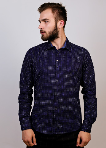 Темно-синяя кэжуал рубашка с геометрическим узором New Way с длинным рукавом