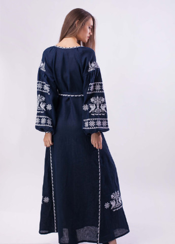 Сукня з вишивкою BeART Чарівна птаха орнамент синя кежуал льон