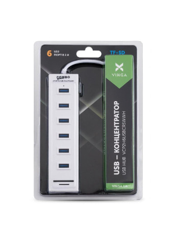 Концентратор 6xUSB2.0 + card-reader with switch (VCP2H6USBCRSWWH) Vinga (250125388)