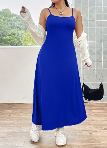Индиго кэжуал платье платье-комбинация SHEIN однотонное