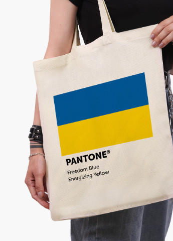 Эко сумка Украина Пантон (9227-3758-6) бежевая с широким дном MobiPrint (253110107)