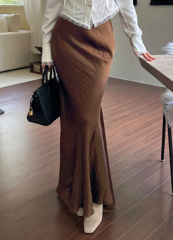 Коричневая кэжуал однотонная юбка SHEIN годе
