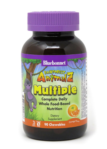 Мультивитамины для Детей, Вкус Апельсина, Rainforest Animalz,, 90 жевательных конфет Bluebonnet Nutrition (228293252)