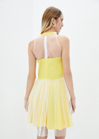 Желтое вечернее вечернее женское коктельное платье с сеткой колокол Podium однотонное