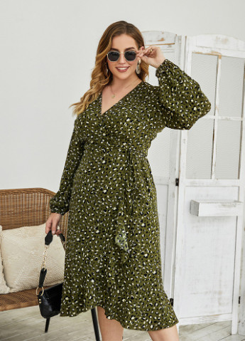 Зеленое кэжуал платье женское с леопардовым принтом socialite, зеленый Berni Fashion PLUS леопардовый