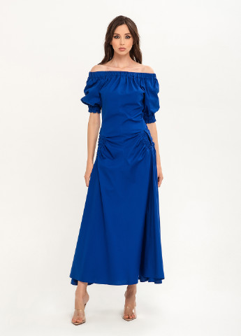 Синя кежуал сукня з відкритими плечима, кльош BGL однотонна