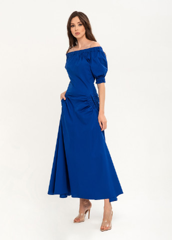 Синя кежуал сукня з відкритими плечима, кльош BGL однотонна