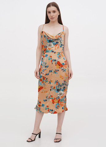 Бежевое кэжуал платье платье-свитшот Boohoo с цветочным принтом