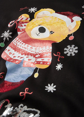 C&A свитшот новогодний черный кэжуал хлопок, трикотаж с начесом