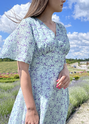 Мятное кэжуал платье Vovk с цветочным принтом
