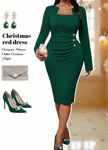 Смарагдова кежуал сукня футляр SHEIN однотонна