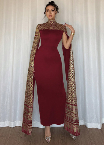 Темно-красное вечернее платье силуэтная, платье-кейп SHEIN колор блок