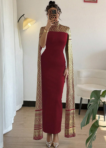 Темно-красное вечернее платье силуэтная, платье-кейп SHEIN колор блок