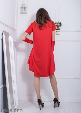 Красное кэжуал эффектное свободное платье из французского трикотажа с митенками vivien красный Podium однотонное