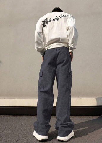 Серые кэжуал демисезонные брюки прямые SHEIN