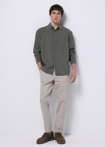Оливковковая (хаки) кэжуал рубашка однотонная Colin's