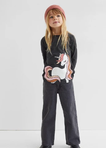 Лонгслів,чорний з принтом білий, H&M (256668796)