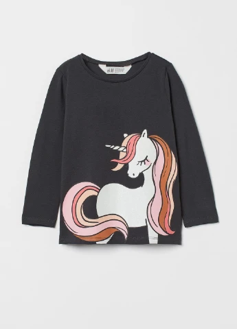 Лонгслів,чорний з принтом білий, H&M (256668796)