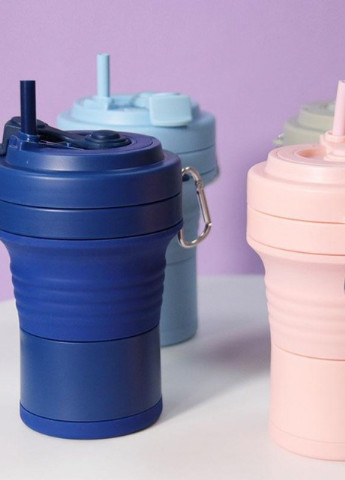Складная кружка 550 мл, eco cup с карабином и трубочкой, розовая More (253888726)