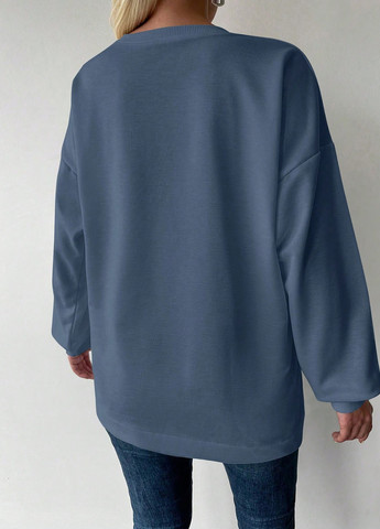 Темно-голубой свитшот SHEIN однотонный завязки (329522572)