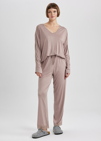Кофейная всесезон пижама (лонгслив, брюки) лонгслив + брюки DeFacto