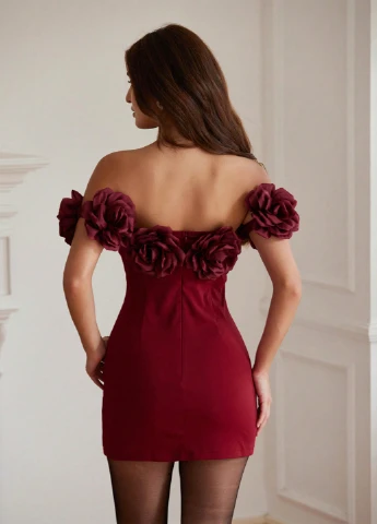 Бордовое коктейльное платье а-силуэт SHEIN однотонное