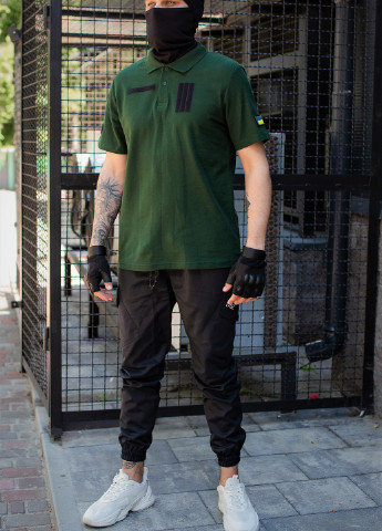 Оливковая (хаки) футболка-военная тактическая футболка поло basic для мужчин Without однотонная