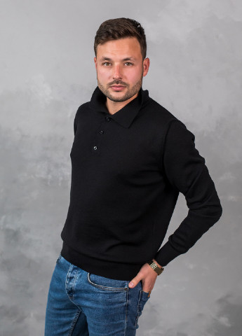 Черный демисезонный поло мужское пуловер Viviami