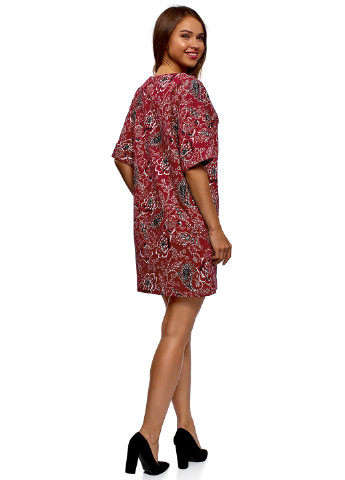 Бордовое кэжуал платье Oodji с цветочным принтом