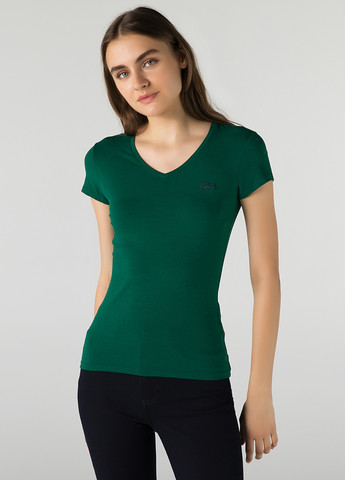 Темно-зеленая всесезон футболка Lacoste