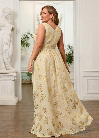 Кремовое вечернее платье с пышной юбкой SHEIN с цветочным принтом