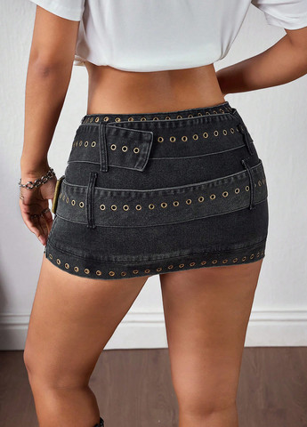 Черная джинсовая варенка юбка SHEIN