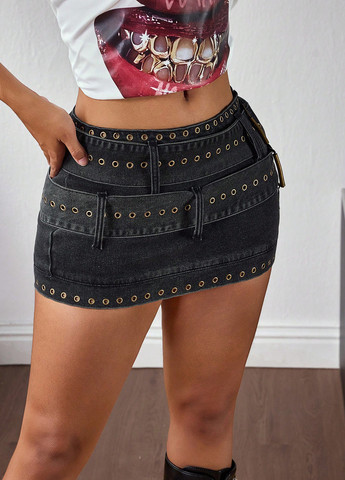 Черная джинсовая варенка юбка SHEIN