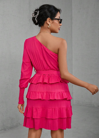 Розовое кэжуал, коктейльное платье на одно плечо SHEIN однотонное