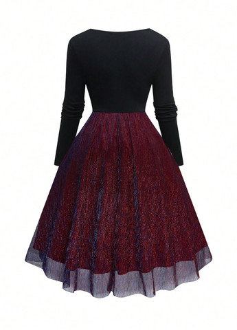 Комбінована святковий, коктейльна сукня з пишною спідницею SHEIN колор блок