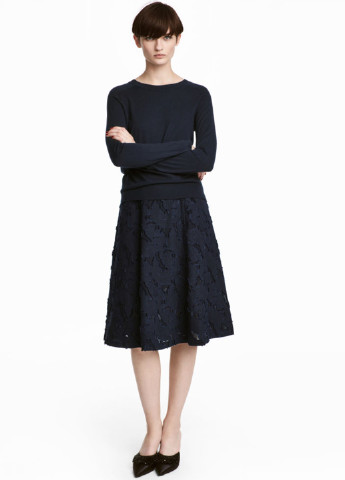 Темно-синяя кэжуал с рисунком юбка H&M клешированная
