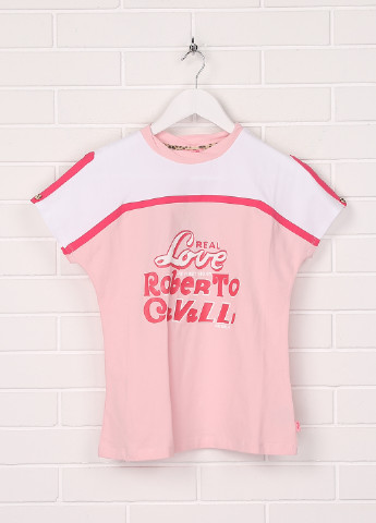 Светло-розовая летняя футболка с коротким рукавом Roberto Cavalli