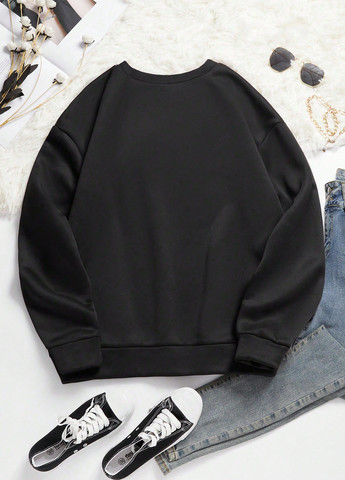 Чорний світшот SHEIN новорічний без декору (332709240)