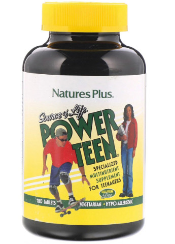 Мультивітаміни для Підлітків, Source of Life, Power Teen,, 180 таблеток Natures Plus (228292360)