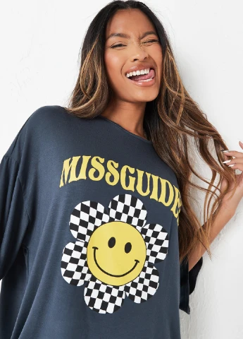 Сіро-синя кежуал сукня сукня-футболка Missguided з написами