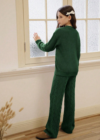 Темно-зелений демісезонний костюм (джемпер, штани) брючний SHEIN