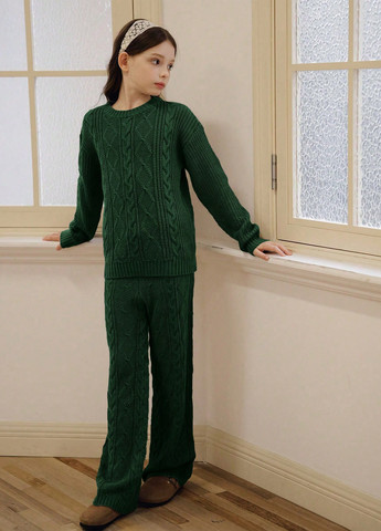 Темно-зелений демісезонний костюм (джемпер, штани) брючний SHEIN