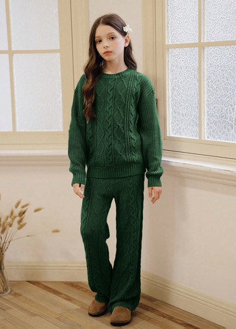 Темно-зелений демісезонний костюм (джемпер, штани) брючний SHEIN