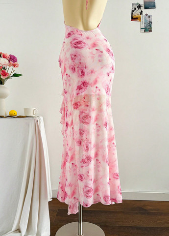 Розовое кэжуал платье с открытой спиной SHEIN розы