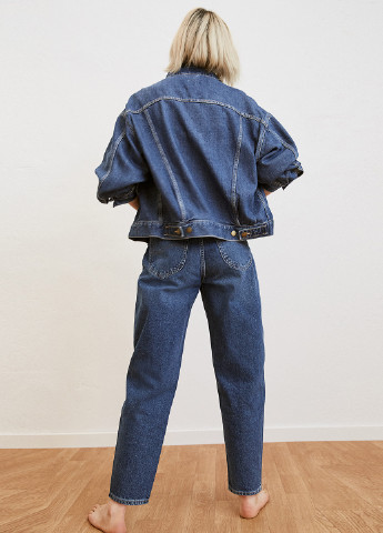 Темно-синие демисезонные мом фит джинсы H&M