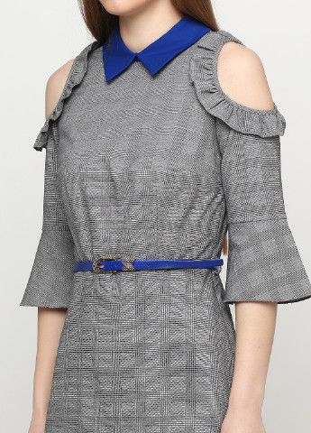 Синя ділова сукня футляр Sassofono в клітинку