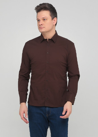 Темно-коричневая кэжуал рубашка однотонная Vking
