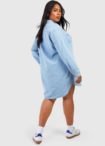 Світло-синя джинсова сукня сукня-сорочка Boohoo однотонна