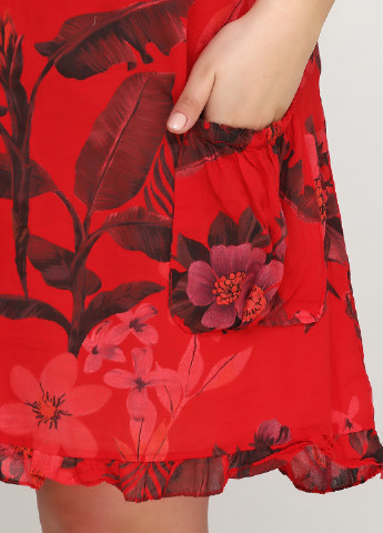 Темно-червона кежуал сукня Moda з квітковим принтом